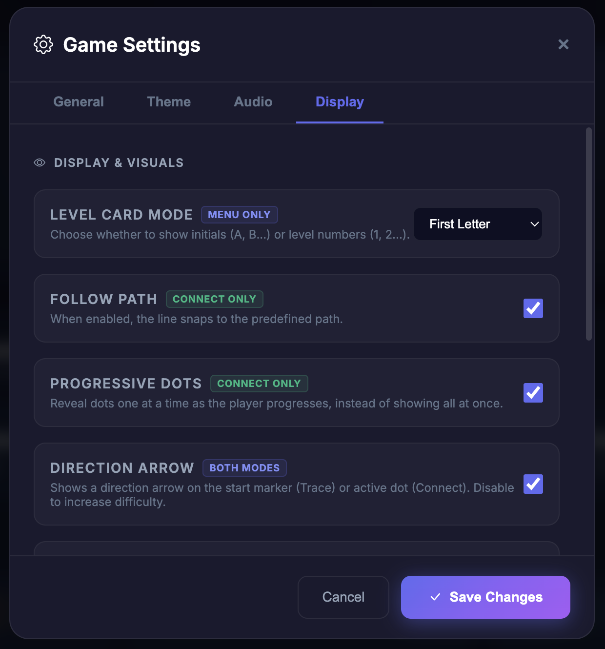 Universal Display Options